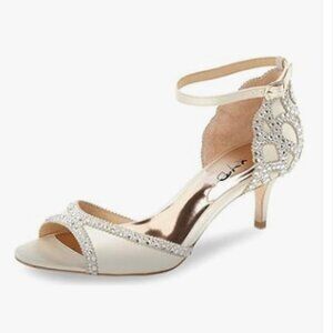 XYD Ivory Chic Peep Toe D'Orsay Kitten Heel Rhinestone Studs Ankle Strap Sandals